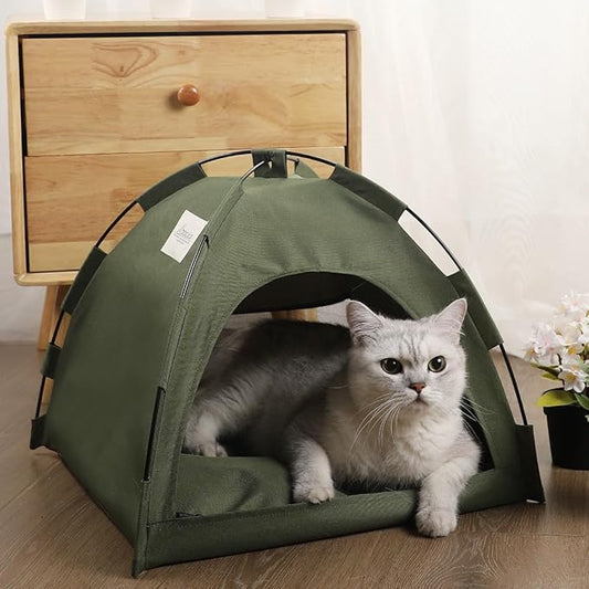 Cute Cat Teepee Cave, Cat Tent Foldable Indoor Outdoor with Thick Mat,Puppy Bed Tent,Bunny Pet Tent Teepee,Portable Dog House Teepee Tent, Cat Bed,Dog Bed Tent,Puppy Bunny,Pet Tent Teepee (I, S)