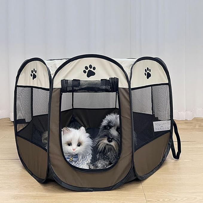 Mile High Life | Foldable Dog Playpen | Portable Dog Crate w Removable Shade Cover | Dog Kennel Indoor/Outdoor w Carry Case | Pen Tent for Dog/Cat/Rabbit(Brown, Medium (36"x36"x23"))