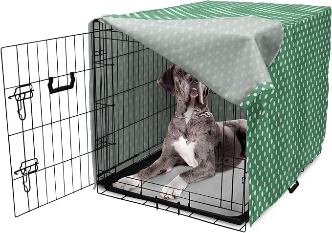 Lunarable Green Dog Crate Cover, Old Fashioned Polka Dot Pattern on Green Background Classical Traditional, Easy to Use Pet Kennel Cover for Medium Large Dogs, 48 Inch, Forest Green White