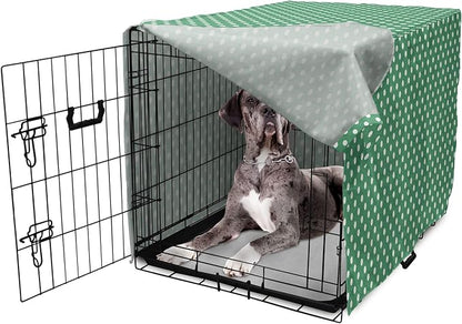 Lunarable Green Dog Crate Cover, Old Fashioned Polka Dot Pattern on Green Background Classical Traditional, Easy to Use Pet Kennel Cover for Medium Large Dogs, 48 Inch, Forest Green White