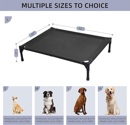 pettycare Elevated Outdoor Dog Bed - Raised Dog Bed for Large Dogs, Heavy Duty Dog Cot Bed Waterproof, Cooling Elevated Dog Bed with Washable Breathable Teslin Mesh, Durable, Non Slip, 42 Inch, Black