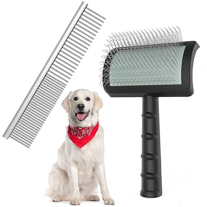 Large Slicker Brush & Pet Comb Value Kit, Extra Long Pin Dog Grooming Wire Brush and Deshedding, Removes Long and loose Hair & Undercoat, Black-comb, Hair Type: Curly, Unisex