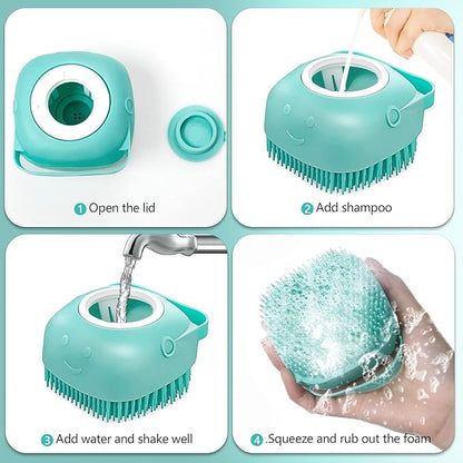 Pet Dog Bath Brush Gentle Soap Dispenser Massaging Bath Grooming Soft Silicone(Blue)