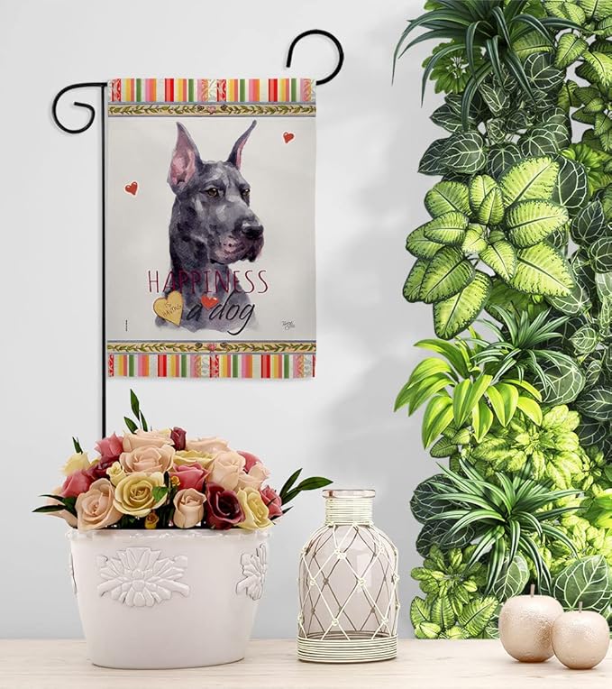 Breeze Decor Cropping Black Dane Happiness Garden House Flag-Kit Dog Puppy Spoiled Paw Canine Fur Pet Nature Farm Animal Creature Banner Small Yard Gift Double-Sided, Made in USA