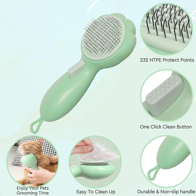 GJEASE Cat Grooming Glove Brush,Self-Cleaning Slicker Pet Brush for Short and Long Haired Pets,Dog Bath Brush for Shedding and Grooming,Removes Loose Hair and Tangles,Promote Circulation