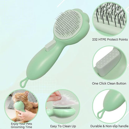 GJEASE Cat Grooming Glove Brush,Self-Cleaning Slicker Pet Brush for Short and Long Haired Pets,Dog Bath Brush for Shedding and Grooming,Removes Loose Hair and Tangles,Promote Circulation