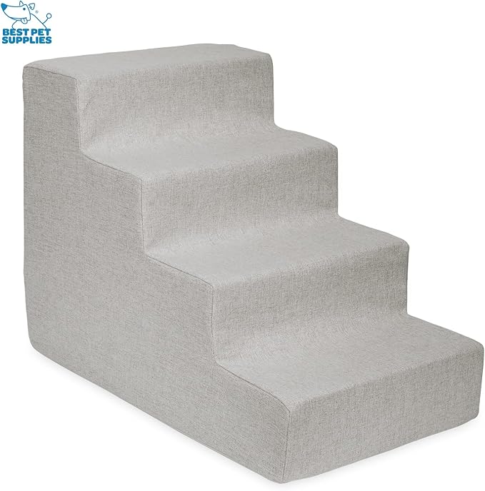 Best Pet Supplies Dog Stairs for Small Dogs & Cats, Foam Pet Steps Portable Ramp for Couch Sofa and High Bed Non-Slip Balanced Indoor Step Support, Paw Safe No Assembly - Sand, 4-Step