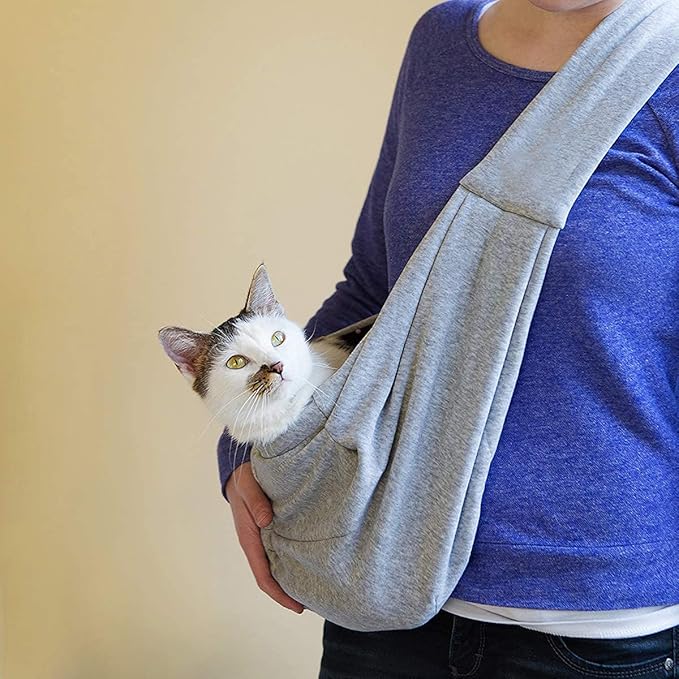Dog Cat Sling Carrier-Reversible Puppy Carrier for Small Dogs Hands Free Pet Papoose Bag Soft Breathable Cotton Pouch and Tote Outdoor Travel Bag with a Colorful Rope Ball