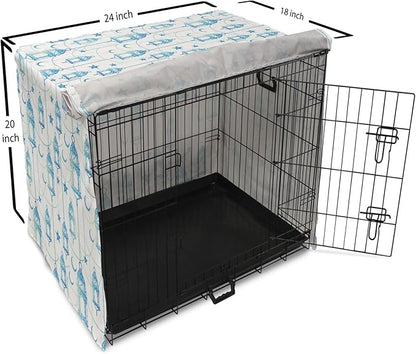 Lunarable Oriental Dog Crate Cover, Eastern Theme Celebration Pale Toned Composition Folkloric Look Print, Easy to Use Pet Kennel Cover for Cats & Medium Dogs, 24 Inch, Pale Green White Blue