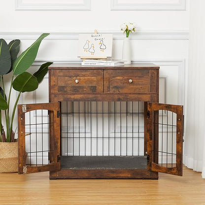 Dog Crate Furniture, Dog Crate Table, Decorative Dog Kennel with Drawer, Indoor Pet Crate End Table (Large)