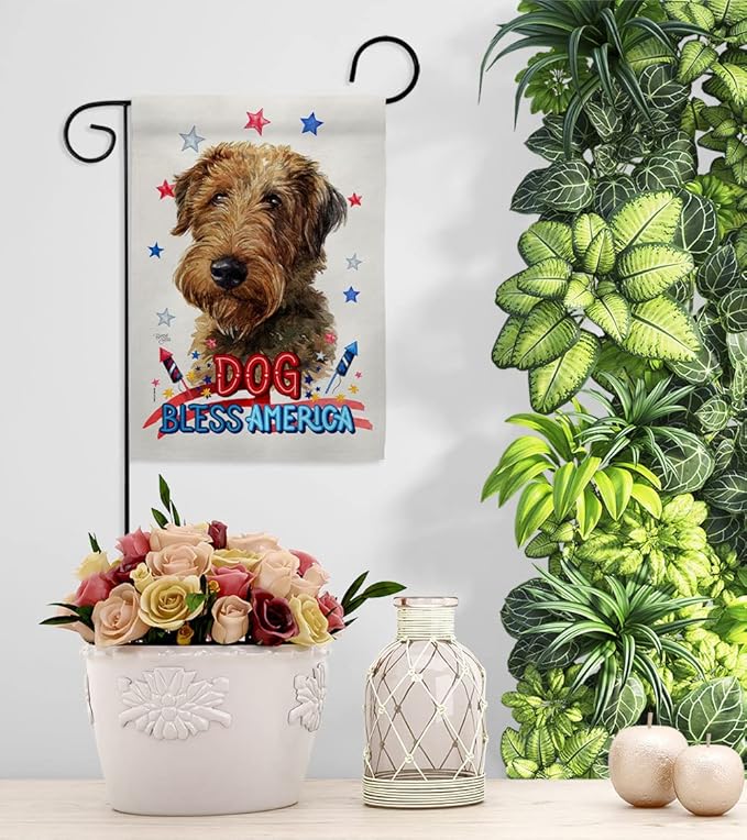 Breeze Decor Patriotic Welsh Terrier Garden House Flag-Set Dog Puppy Spoiled Paw Canine Fur Pet Nature Farm Animal Creature Decoration Banner Small Yard Gift Double-Sided, Made in USA