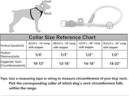 Braided Rope Collar, Training Dog Collar, Round Martingale Collar, Slip Collar with Adjustable Stopper and Slidable Stop Ring - Ideal for Extra Large Dogs (XL(1/2") - 24" Long, Khaki)