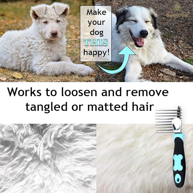SunGrow Poodle Dog & Bunny Comb Dematting and Detangler Long Hair, Thick Undercoat Brush, for Rabbit, Persian, Maine coon Cat