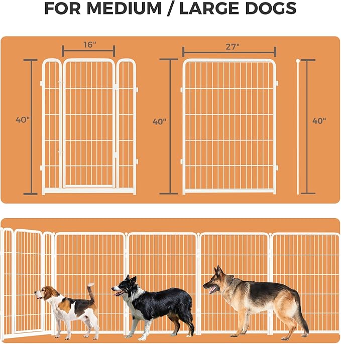 FXW Homeplus Dog Playpen for Indoor Use - Stress-Free and Safe Play, Heavy Duty 40 Inch 6 Panels Dog Pen for Medium and Large Dogs, White│Patented