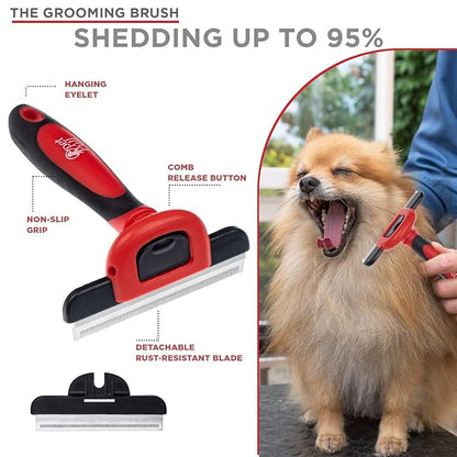 Complete Professional Pet Grooming Kit - Self Cleaning Slicker Brush for Dogs & Cats - Pro Grooming Brush Effectively Reduces Shedding Fur |Hair Remover Brush Gloves - Combo Gift Set