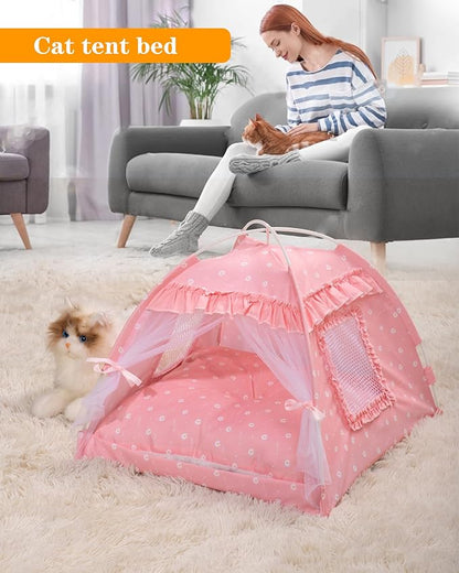 Cat Princess Bed Tent House - Kitty Cute Tent Indoor,Small Dog House Indoor/Outdoor Cave Nest Bed Small Dog Tent for Cat,Puppy Tent (15.7"x15.7"x14.5"/Pink)