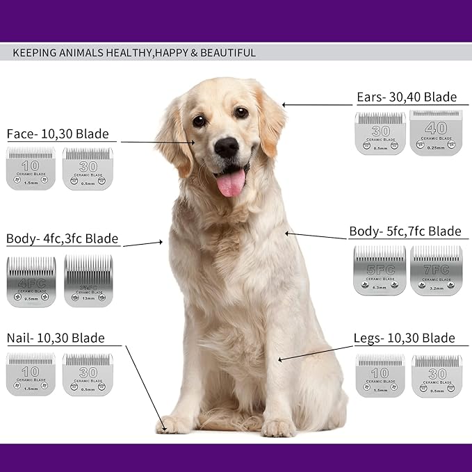 10 Pcs Detachable Pet Dog Grooming Clipper Ceramic Blade Sets,Compatible with Andis Size 40 1/100"(0.25mm),Compatible with andis/Oster A5,Wahl KM10 Series Clippers