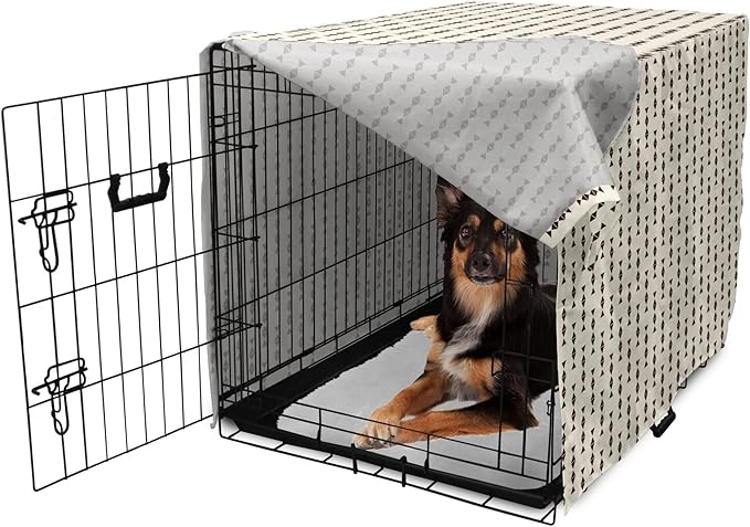 Lunarable Contemporary Brown Dog Crate Cover, Pattern of Repeating Triangular Simple Modern Concept, Easy to Use Pet Kennel Cover for Medium Large Dogs, 36 Inch, Eggshell and Seal Brown