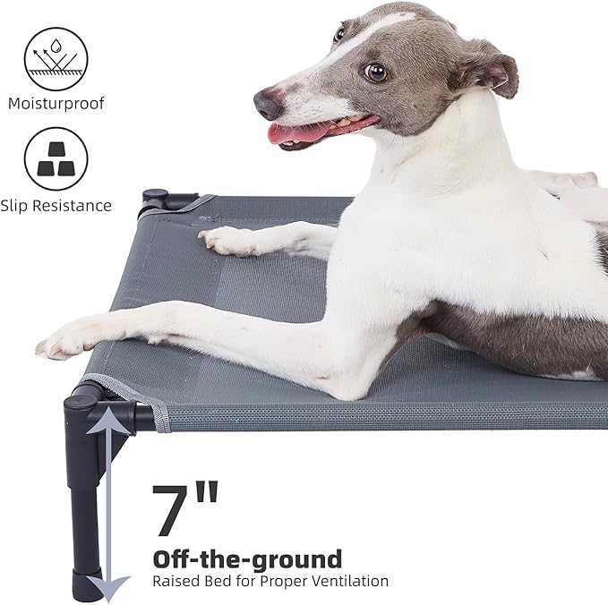 pettycare Elevated Outdoor Dog Bed - Dog Cots beds for Medium Dogs, Heavy Duty Raised Dog Bed Waterproof, Cooling Elevated Dog Bed with Washable Teslin Mesh, Durable, Non Slip, 32 Inches, Grey