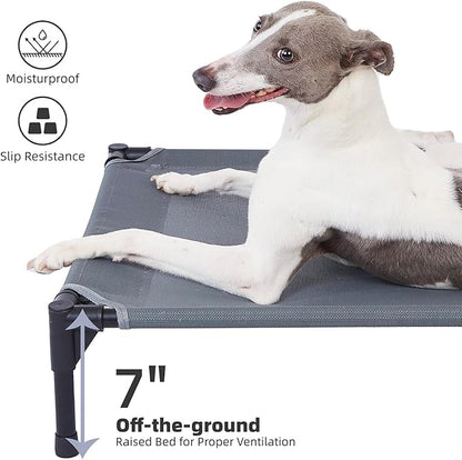 pettycare Elevated Outdoor Dog Bed - Dog Cots beds for Medium Dogs, Heavy Duty Raised Dog Bed Waterproof, Cooling Elevated Dog Bed with Washable Teslin Mesh, Durable, Non Slip, 32 Inches, Grey