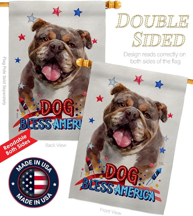 Breeze Decor Patriotic Chocolate Bulldog House Flag Set Dog Puppy Spoiled Paw Canine Fur Pet Nature Farm Animal Creature Decoration Banner Small Garden Yard Gift Double-Sided, Made in USA