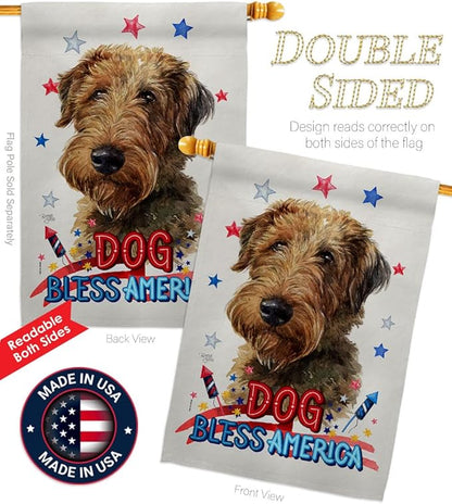 Breeze Decor Patriotic Welsh Terrier Garden House Flag-Set Dog Puppy Spoiled Paw Canine Fur Pet Nature Farm Animal Creature Decoration Banner Small Yard Gift Double-Sided, Made in USA