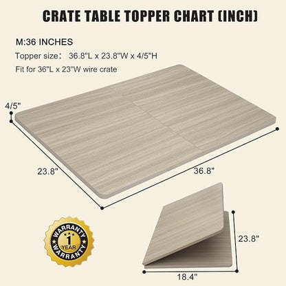 Deblue Wooden Dog Crate Topper, Foldable Pet Crate Table Top for Most Brand 36" Wire Dog Crate, Morden Grey Dog Kennel Topper for Small and Large Dog-(36 in Only Topper)