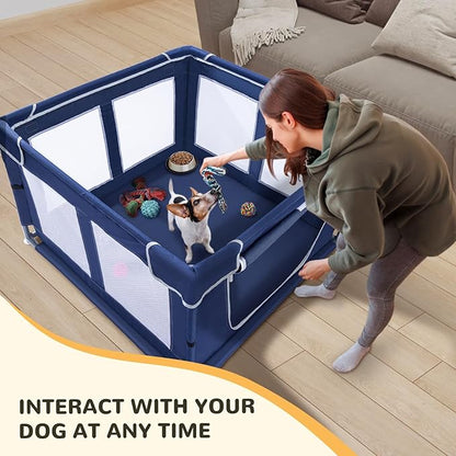 Dog Playpen Made of Thickened Stainless Pipe and 600D Oxford Cloth, 42×42 Inch Puppy Playpen, 25 Inch Height Pet Playpen for Puppy and Small Dogs, Keep Pets Secure