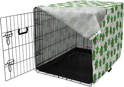 Lunarable Berries Dog Crate Cover, Holiday Themed Illustration of Berries Seasonal Christmas Ornaments, Easy to Use Pet Kennel Cover for Small Dogs Puppies Kittens, 18 Inch, Pink Green