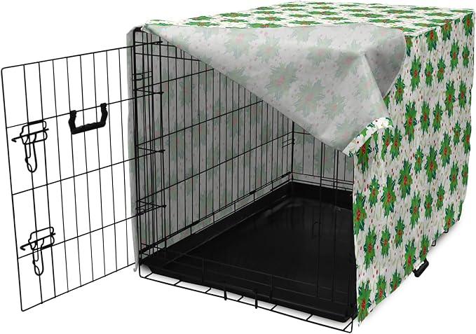 Lunarable Berries Dog Crate Cover, Holiday Themed Illustration of Berries Seasonal Christmas Ornaments, Easy to Use Pet Kennel Cover for Small Dogs Puppies Kittens, 22 Inch, Pink Green
