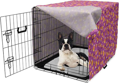 Lunarable Candy Corn Dog Crate Cover, Continuing Interpretation of Triangular Sugary Elements, Easy to Use Pet Kennel Cover for Small Dogs Puppies Kittens, 22 Inch, Fuchsia Apricot