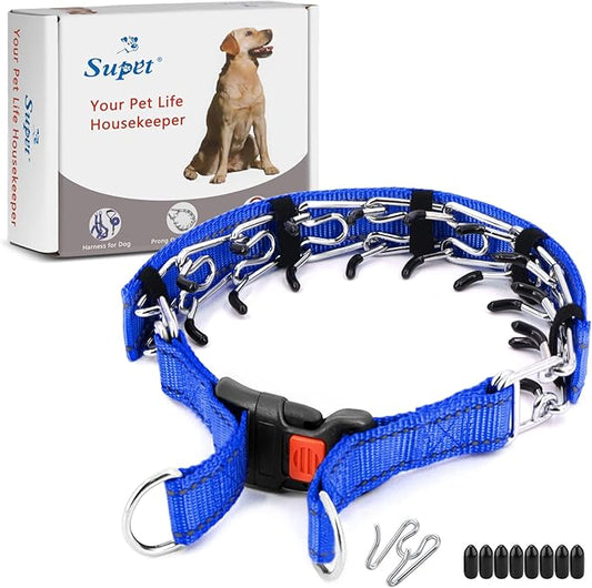 Supet Dog Prong Collar, Dog Choke Collar Adjustable Dog Pinch Collar with Quick Release Buckle/Nylon Cover for Small Medium Large Dogs