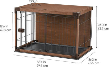 IRIS USA Modern Wooden Dog Crate – Stylish Furniture-Style Indoor Kennel & End Table for Small to Medium Dogs, Secure Enclosed Pet Cage with Sliding Door, Dark Brown