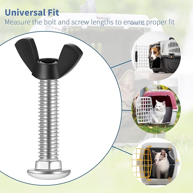 Therwen 20 Set M6 Pet Carrier Fasteners Set Dog Kennel Replacement Screws and Bolts Butterfly Nuts Dog Kennel Bolts Hardware Replacement Kit for Pet Carrier(Black)