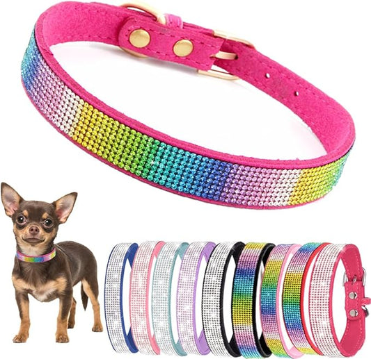 Rhinestone Dog Collars for Large Dogs, Bling Dog Collar with Diamond Crystal Glitter Sparkling Female Dog Collars for Medium Large Dogs Dark Pink, XL