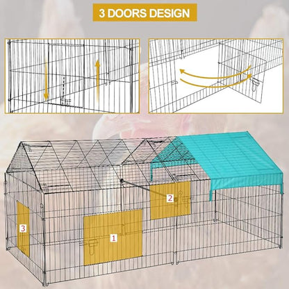 FDW 86” x 40” Chicken Coop Chicken Cage Outdoor Metal Pet Enclosure Pet Playpen Exercise Run for Rabbits, Chickens, Cats, Small Animals