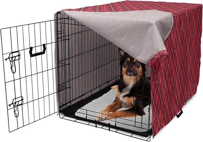 Lunarable Buffalo Plaid Dog Crate Cover, Rhombus Check Pattern with Warm Colored Pattern, Easy to Use Pet Kennel Cover for Medium Large Dogs, 36 Inch, Dark Coral Charcoal Grey