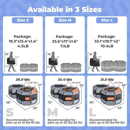 2-in-1 XLarge Pop Up Dog Playpen, 72"x36"x24"H Cat Puppy Pet Playpen, No Assembly Need, Indoor Outdoor Cats Enclosed, Cat Tent Crate Cage Kennel, Portable Playpen for Kitten and Small Animals(M)