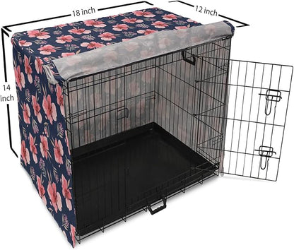 Ambesonne Watercolor Dog Crate Cover, Nature Inspired Composition with Pink Garden Flora Vintage Petals, Easy to Use Pet Kennel Cover for Small Dogs Puppies Kittens, 18 Inch, Navy Blue Coral