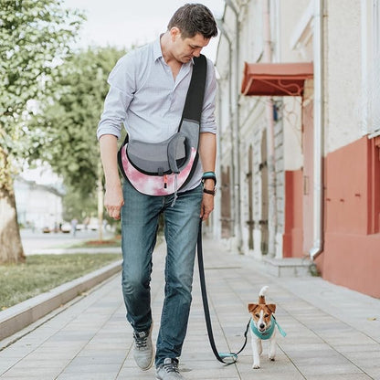 Cosmos Pet Dog Sling Carrier Breathable Mesh Pet Sling Bag Travel Pet Safe Carrier Hand Free Puppy Satchel with Padded Strap and Safety Rope for Small Dogs Cats Puppies to Outdoor Travel (Pink)