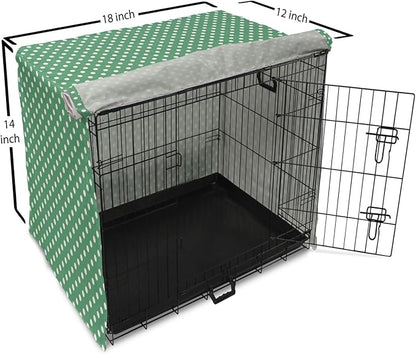 Lunarable Green Dog Crate Cover, Old Fashioned Polka Dot Pattern on Green Background Classical Traditional, Easy to Use Pet Kennel Cover for Small Dogs Puppies Kittens, 18 Inch, Forest Green White