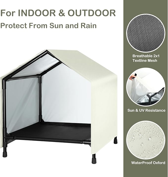 Indoor Outdoor Dog House | Elevated Dog Bed with Canopy for Small Medium Dogs Cats, Outside Raised Dog Bed, Waterproof & Sunproof Shade Shelter Tent(24" x 24")