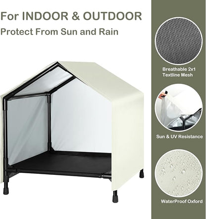 Indoor Outdoor Dog House | Elevated Dog Bed with Canopy for Small Medium Dogs Cats, Outside Raised Dog Bed, Waterproof & Sunproof Shade Shelter Tent(24" x 24")