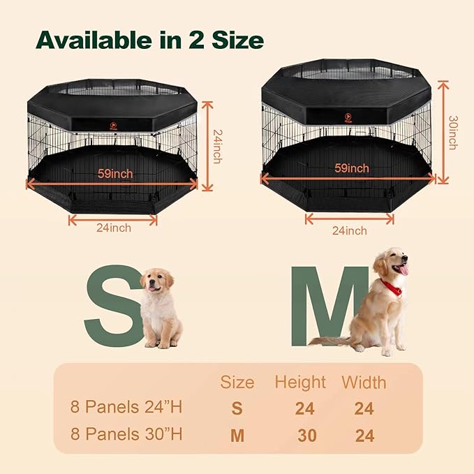 PJYuCien Puppy Playpen Indoor - 8 Panels 24”H Dog Playpen with Storage Bag, Bottom and Top, Better for Small Pets