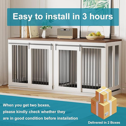 Large Dog Crate Furniture, Heavy Duty Steel Dog Kennel with Divider, Tv Stand & End Table