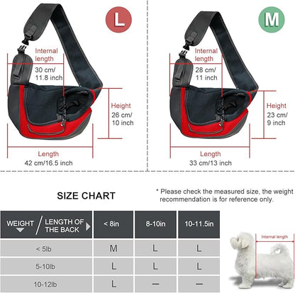 Pet Dog Sling Carrier, Breathable Mesh Adjustable Puppy Sling Carrier Hand Free for Medium Dog Cat Rabbit, L, Red