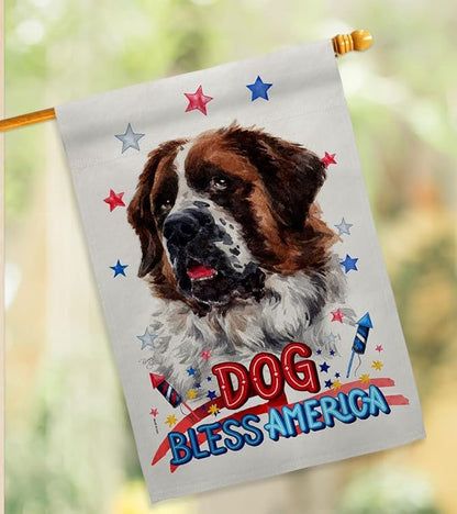 Breeze Decor Patriotic St Bernard Dog House Flag Puppy Spoiled Paw Canine Fur Pet Nature Farm Animal Creature Decoration Banner Small Garden Yard Gift Double-Sided, Made in USA