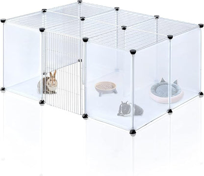 BRIAN & DANY Pet Plastic Playpen, Play Pen Indoor for Kitten, Hamster, Rabbit, Guinea Pig, Clear Enclosure Fence, 17.7 X 13.7 inches, 18 Panels
