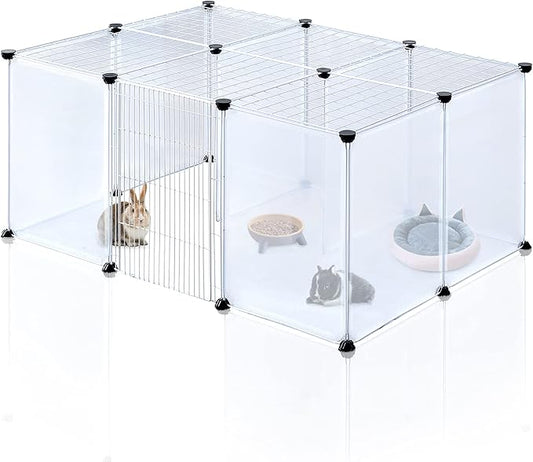 BRIAN & DANY Pet Plastic Playpen, Play Pen Indoor for Kitten, Hamster, Rabbit, Guinea Pig, Clear Enclosure Fence, 17.7 X 13.7 inches, 18 Panels