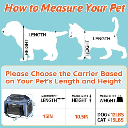 Petskd Top-Expandable Pet Carrier 17x11x9.5 Inches Alaska Airline Approved, Soft-Sided Carrier for Small Cats and Dogs with Locking Safety Zippers and Anti-Scratch Mesh(Blue)